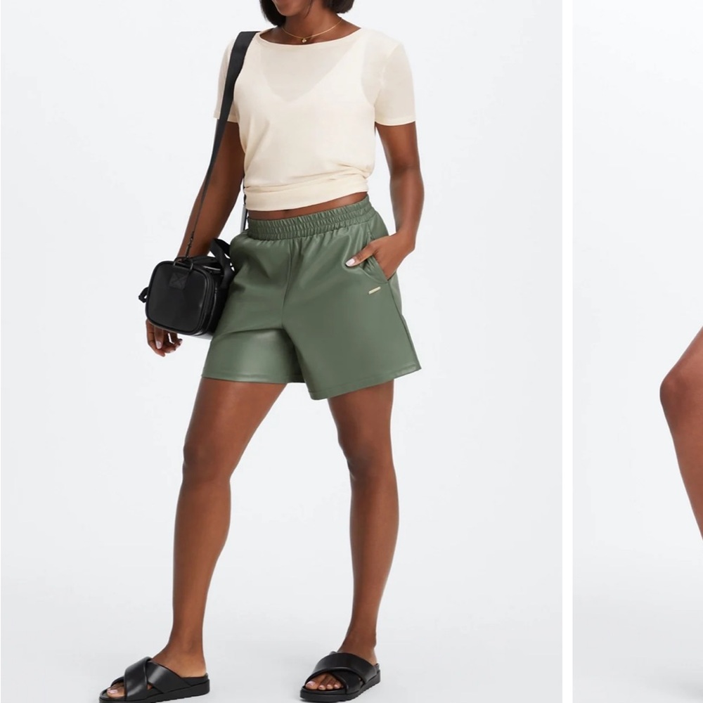 Fabletics vegan leather shorts. Smoke green
